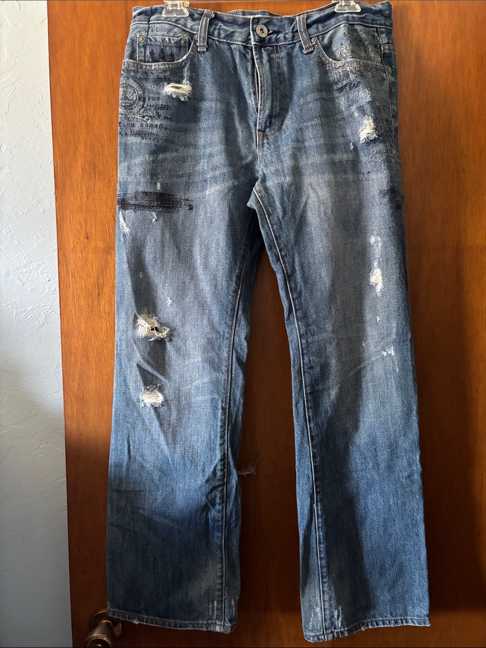 Aeropostale y2k men’s distressed Slim Bootcut Jeans - Blue Denim Red label